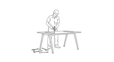 Fototapeta premium Man Assembling Furniture on Table with Tools