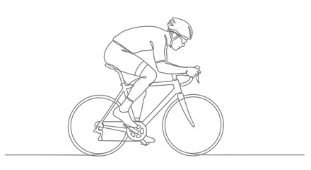 Fototapeta premium Cyclist in aerodynamic pose on road bike, single line drawing, sport illustration