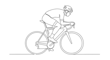 Fototapeta premium Cyclist riding a bicycle, focused on speed and endurance, line art illustration