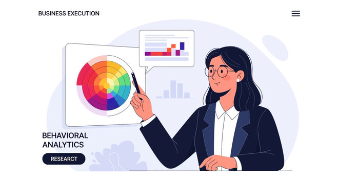 Business woman analyzing behavioral analytics with charts and color wheel