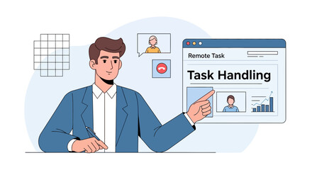 Fototapeta premium Businessman managing remote tasks and team collaboration via video conference