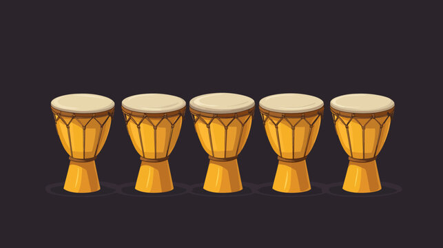 Illustration of five traditional wooden drums with beige drumheads set against a dark background