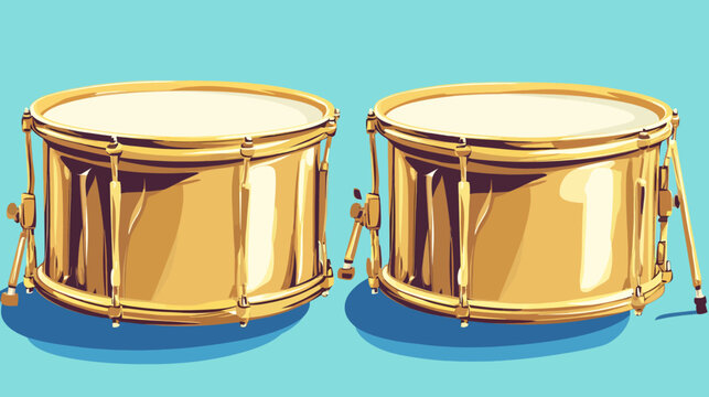 Illustration of two golden drums with detailed shadows on a light blue background