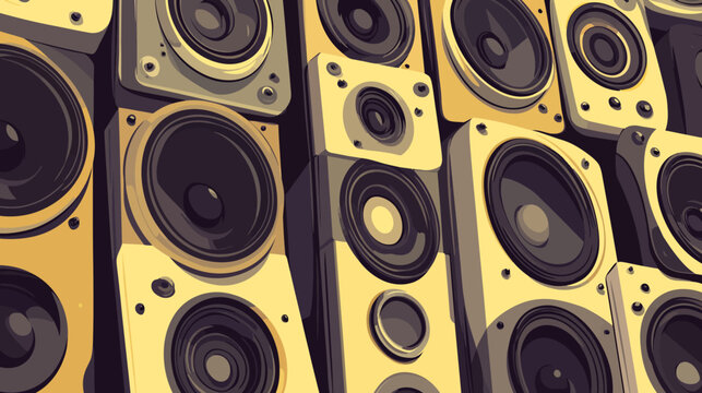 Multiple large speakers with black cones and yellow casings