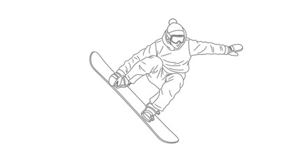 Snowboarder performing a trick in mid-air, dynamic action illustration © Soto