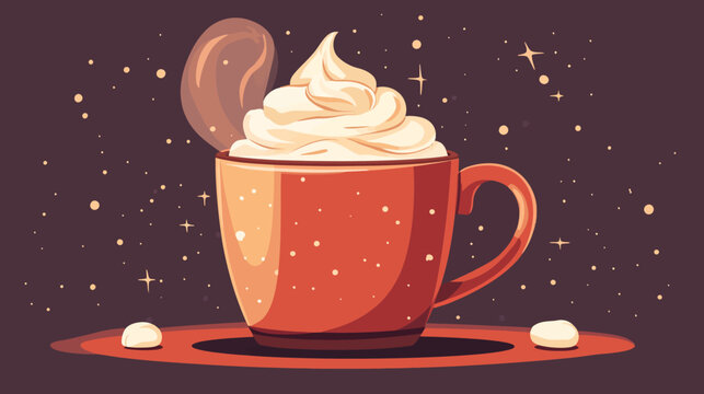 Illustrative coffee mug with whipped cream, moons, and stars