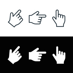 Obraz premium A set of cursor icons in the shape of a pointing hand, on a white background.