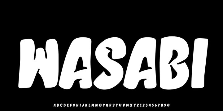 Wasabi Colourful cartoon font type. Vector alphabet