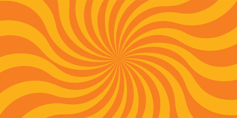 Retro pop art background with a dynamic twisted spiral sunburst pattern in vibrant orange and yellow. Classic comic book style wavy swirl backdrop © satem as