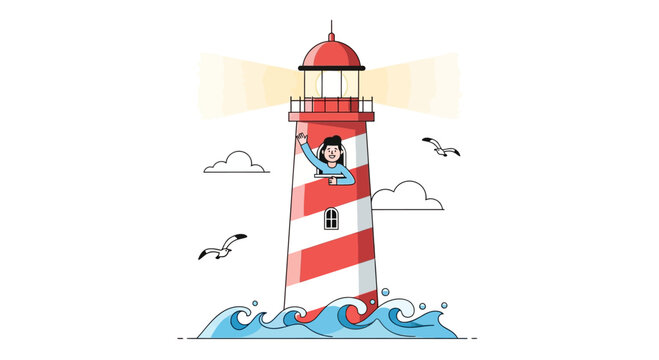 Red and white striped lighthouse tower.