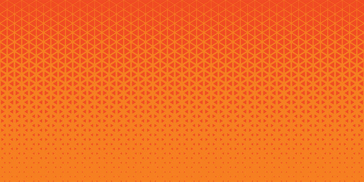 Abstract orange pop art background with a geometric triangular grid pattern. Retro halftone style vector banner with vibrant orange and yellow gradient texture