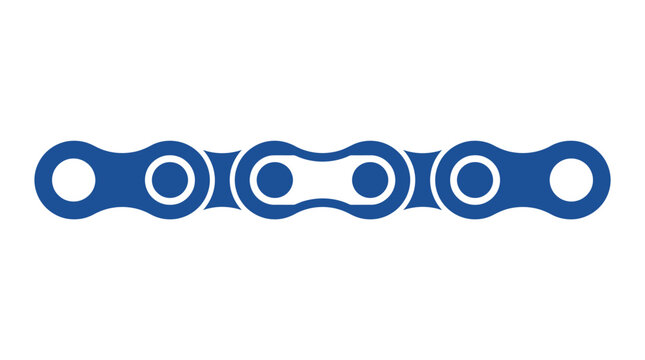 Close-up of blue industrial roller chain segment on white background minimal design