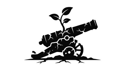 Black and white illustration of cannon. © Klip