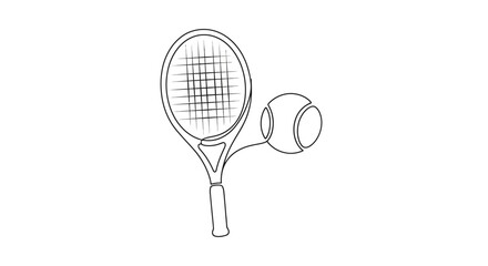 Minimalist Tennis Racket and Ball Line Art © Iwak