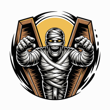 Mummy Emerging From Coffin Angrily Wrapped.
