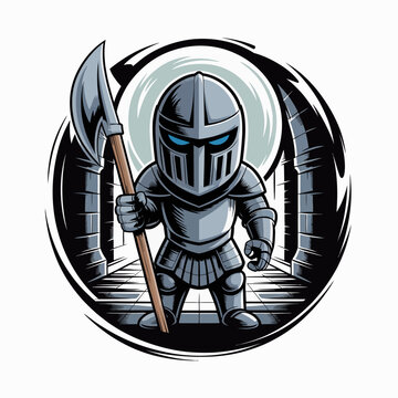 Cartoon knight in armor standing strong.