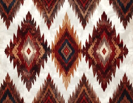 Rustic Geometric Tribal Pattern Repeating on Textured White Background