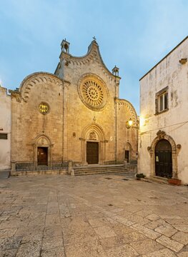 Illuminated Ostuni Cathedral by night, Apulia - Puglia, Italy