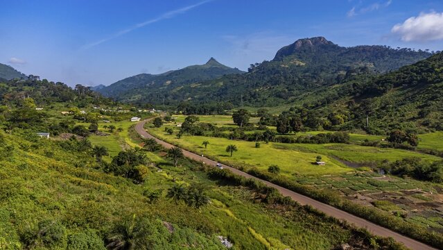Aerial of the mountain scenery around Man, Ivory coast