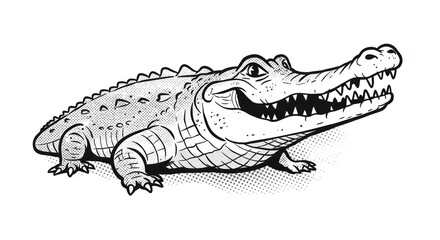 Fototapeta premium An illustration of a crocodile standing on land with its mouth open.