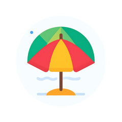 Fototapeta premium Colorful beach umbrella providing shade on a sunny day, symbolizing vacation and relaxation, perfect for summer themes