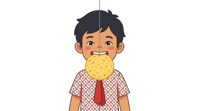 Boy Eating Cookie with Big Smile.