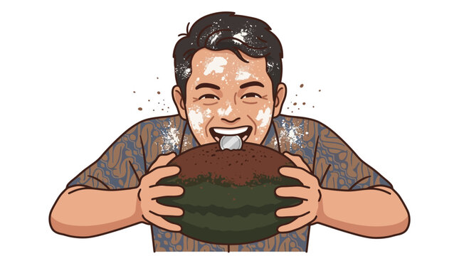 Man Enjoying a Large Hamburger Meal.