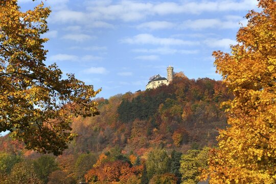 Burg Greifenstein Castle in autumn, Bad Blankenburg, Thuringia, Germany