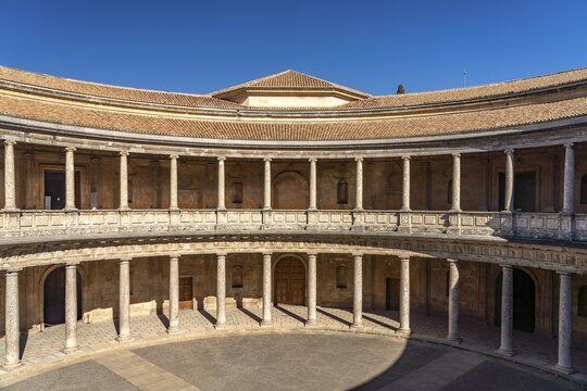 Courtyard of the Palace of Charles V, Alhambra World Heritage Site in Granada, Andalusia, Spain