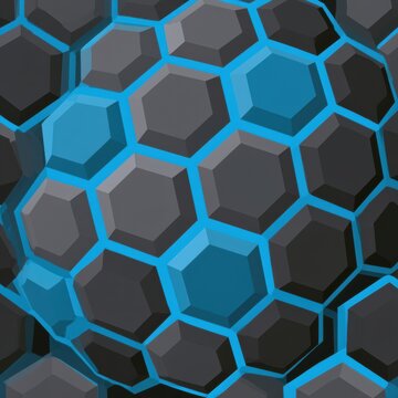 This design features a seamless pattern of pentagon and hexagon shapes. The colors shown are grey and electric blue, reflecting a geometric style.