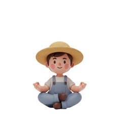 Fototapeta premium Cute boy meditating in straw hat