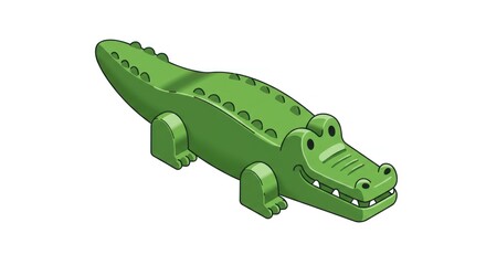 Naklejka premium A green Lego crocodile toy is shown in a playful pose outdoors