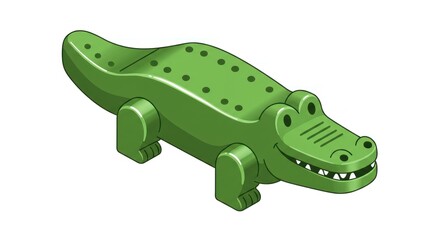 Naklejka premium A green toy crocodile is standing on a plain white background