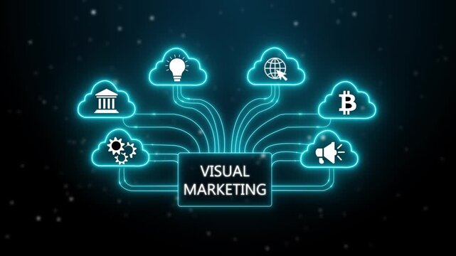 Visual marketing concept. performance metrics, and business insights from large data sets ,network , business ,technology concept glowing 4k video animation