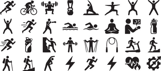 Obraz premium Fitness and Sports Silhouette Icon Set Collection.