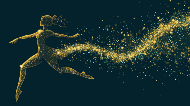 Artistic depiction of a female figure dissolving into golden particles