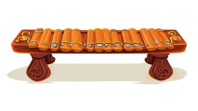 Wooden bench with a colorful xylophone on top, detailed and artistic