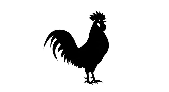 A black silhouette of a rooster standing proudly on the ground