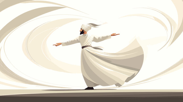 Elegant man dancing in traditional attire against abstract background