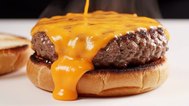 Burger Assembly with Dripping Sauce &ndash; Clean Bright Food Cinematic