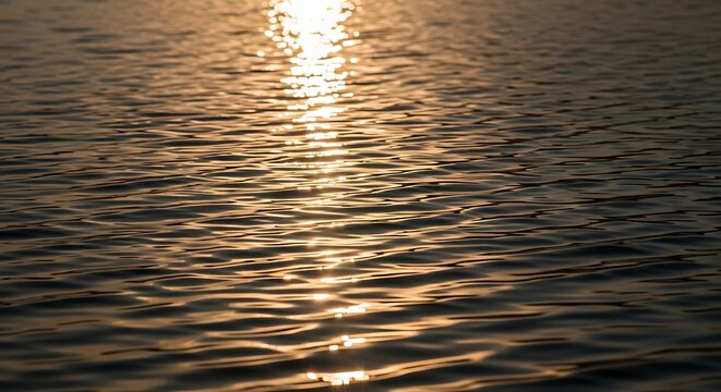 Golden sunset reflection on water surface.