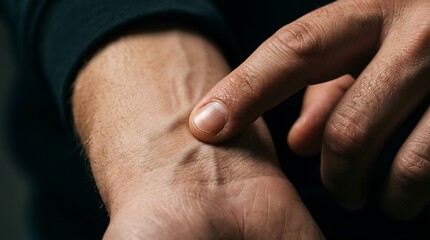 Fototapeta premium Close up of a hand checking pulse on a wrist with visible veins