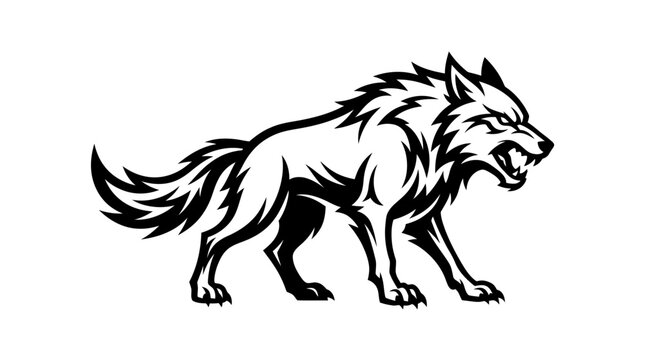 Illustration of Aggressive Black Wolf in Mid Stride.