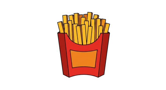 A vibrant illustration of a red box overflowing with golden French fries.