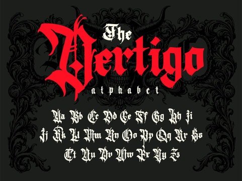 Gothic font from Latin letters. Vector. English alphabet. Medieval European style. English alphabet 9th-19th century. Symbols and signs for monogram and design. Modern calligraphy.