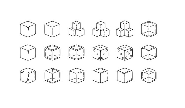Editable Ice Cube Vector Icon Set with Sugar Cubes Square Dice Outline Symbols Collection