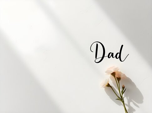 minimalist fathers day background featuring a gentle pink flower with soft shadows and text for a clean celebration concept