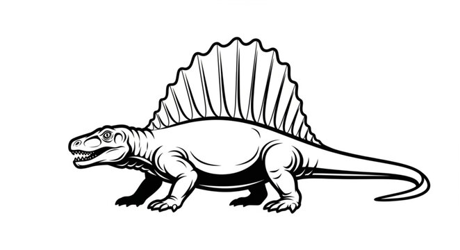 Illustration of a Dimetrodon prehistoric reptile with a large dorsal sail.