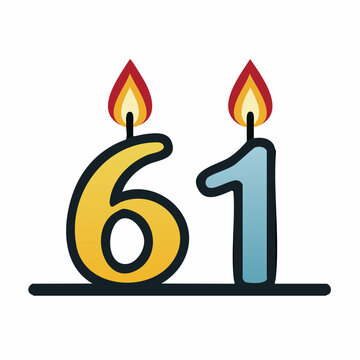 Number 61 Birthday Candle with Flame