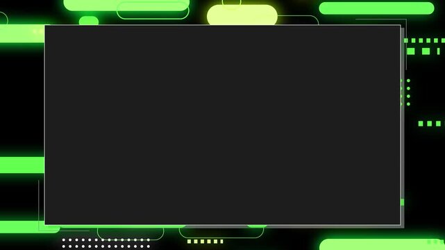 グリーンのネオンカラーのパステル幾何デザインのフレーム付きループ背景 / Neon-green pastel geometric framed loop background